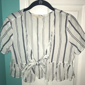 blue and white striped crop